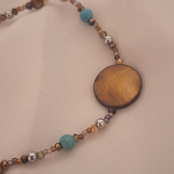 Artisan Beaded Bohemian Turquoise Shell Crystal Tassel Necklace - Picture 4 of 4